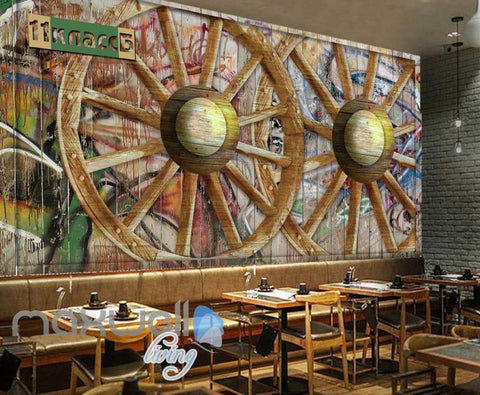 Image of Wooden Graffiti Wheel Wallpaper Art Wall Murals Wallpaper Decals Prints Decor IDCWP-JB-000022