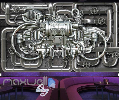 Image of Metal Pipe Work Chrome Engine Art Wall Murals Wallpaper Decals Prints Decor IDCWP-JB-000039