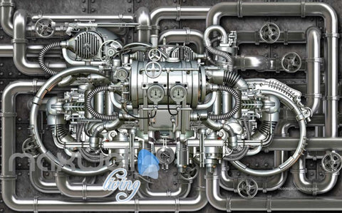 Image of Metal Pipe Work Chrome Engine Art Wall Murals Wallpaper Decals Prints Decor IDCWP-JB-000039