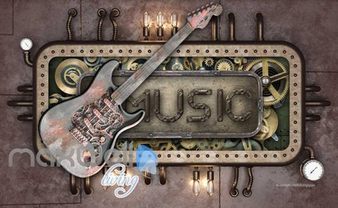 Image of Steam Punk Music Guitar Mural Metal Art Wall Murals Wallpaper Decals Prints Decor IDCWP-JB-000040
