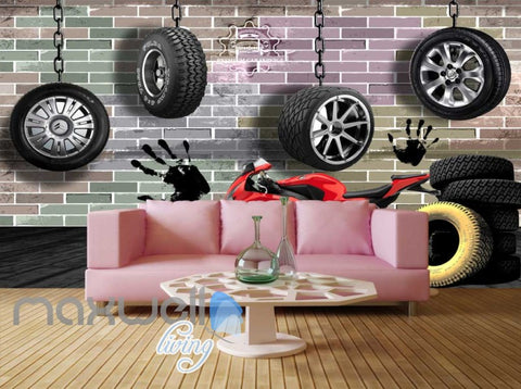 Image of Car Garage Motorbike Race Tire Wall Art Wall Murals Wallpaper Decals Prints Decor IDCWP-JB-000046