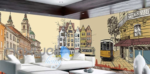 Image of Old Style Tram City Art Design Art Wall Murals Wallpaper Decals Prints Decor IDCWP-JB-000057