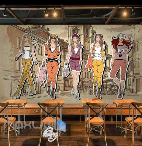 Image of Cute Girl Outfits In The City Drawing Art Wall Murals Wallpaper Decals Prints Decor IDCWP-JB-000065