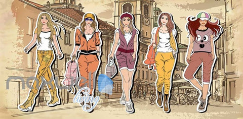 Image of Cute Girl Outfits In The City Drawing Art Wall Murals Wallpaper Decals Prints Decor IDCWP-JB-000065