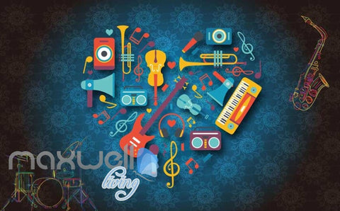 Image of Heart Of Animated Instruments Desgin Art Wall Murals Wallpaper Decals Prints Decor IDCWP-JB-000070