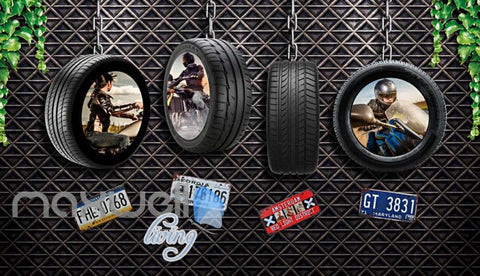 Image of Motorcyle Tire Hanging Metal Wall Art Wall Murals Wallpaper Decals Prints Decor IDCWP-JB-000073