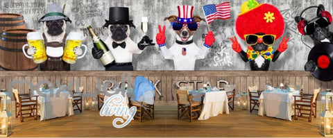 Image of Dog Dress Up Bartender World Bar Art Wall Murals Wallpaper Decals Prints Decor IDCWP-JB-000075