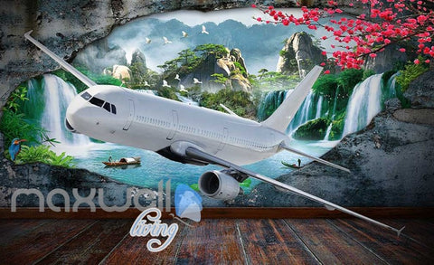 Image of Plane Breakthrough Wall Travel Holiday Art Wall Murals Wallpaper Decals Prints Decor IDCWP-JB-000083