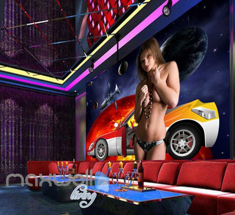 Image of Hot Girl Animated Car Sun Space Art Wall Murals Wallpaper Decals Prints Decor IDCWP-JB-000088