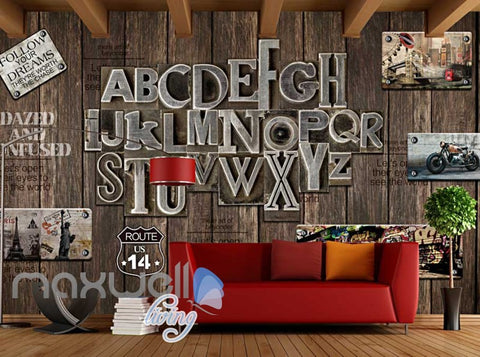 Image of World Letter Display Wood Wall Design Art Wall Murals Wallpaper Decals Prints Decor IDCWP-JB-000095