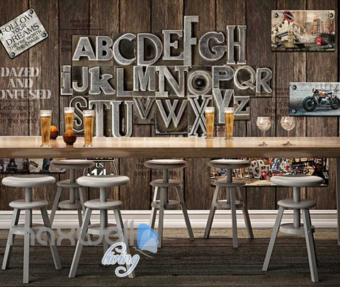Image of World Letter Display Wood Wall Design Art Wall Murals Wallpaper Decals Prints Decor IDCWP-JB-000095