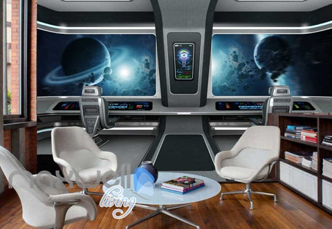 Image of Spaceship Solar System View Moons Art Wall Murals Wallpaper Decals Prints Decor IDCWP-JB-000114