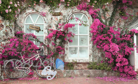 Image of Pink Rose Caf?Bike Art Art Wall Murals Wallpaper Decals Prints Decor IDCWP-JB-000127
