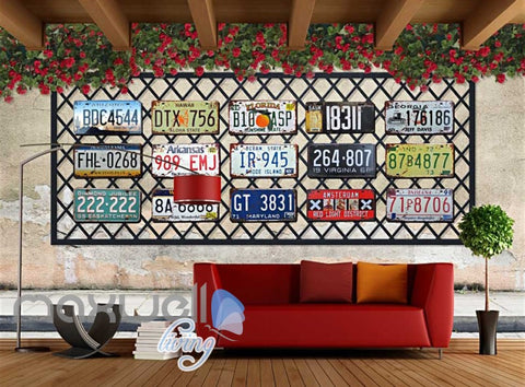 Image of Lisence Plate Array Design Art Wall Murals Wallpaper Decals Prints Decor IDCWP-JB-000128