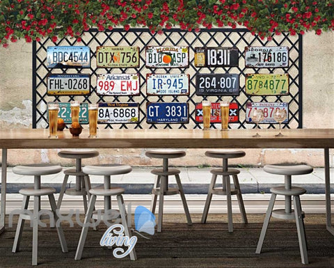 Image of Lisence Plate Array Design Art Wall Murals Wallpaper Decals Prints Decor IDCWP-JB-000128