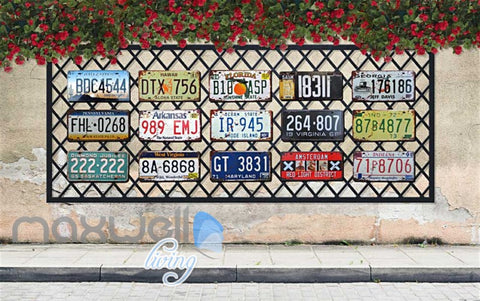 Image of Lisence Plate Array Design Art Wall Murals Wallpaper Decals Prints Decor IDCWP-JB-000128