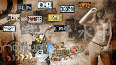 Image of World Lady Motor Bike Lisence Plate Art Wall Murals Wallpaper Decals Prints Decor IDCWP-JB-000137