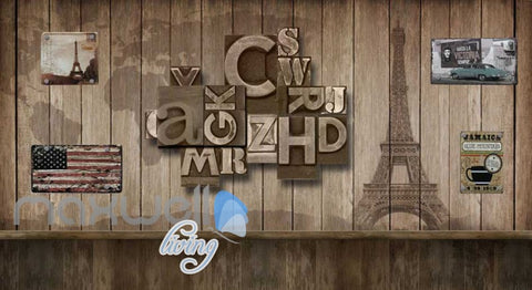 Image of World Letter Display Wood Wall Design Art Wall Murals Wallpaper Decals Prints Decor IDCWP-JB-000138