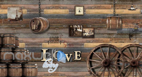 Image of World Barrel Wood Love Design Art Wall Murals Wallpaper Decals Prints Decor IDCWP-JB-000139