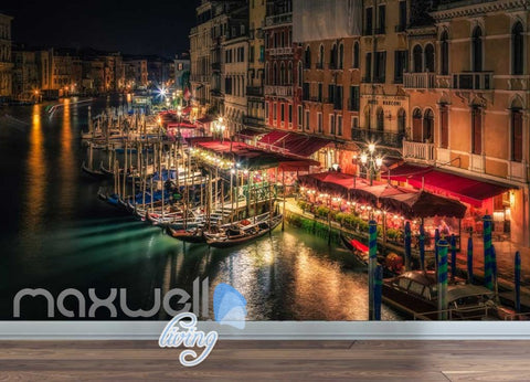 Image of Venice Boats River Lights Photo Art Wall Murals Wallpaper Decals Prints Decor IDCWP-JB-000144