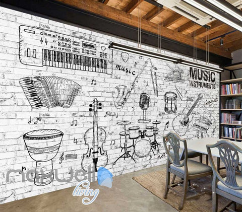 Image of Black White Instruments Wall Design Art Wall Murals Wallpaper Decals Prints Decor IDCWP-JB-000155