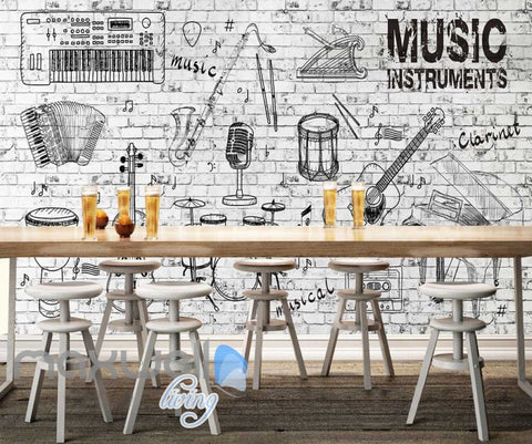 Image of Black White Instruments Wall Design Art Wall Murals Wallpaper Decals Prints Decor IDCWP-JB-000155
