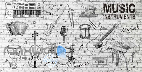 Image of Black White Instruments Wall Design Art Wall Murals Wallpaper Decals Prints Decor IDCWP-JB-000155