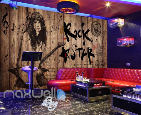 Image of Lady Rock Star Painting Wood Wall Art Wall Murals Wallpaper Decals Prints Decor IDCWP-JB-000156
