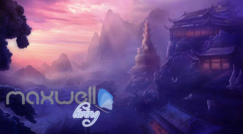 Image of Ancient Chinese House Sunset Mountains Art Wall Murals Wallpaper Decals Prints Decor IDCWP-JB-000160