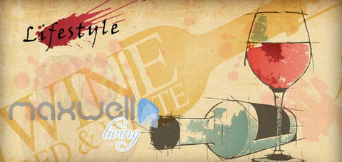 Image of Wine Bottle Water Colour Art Art Wall Murals Wallpaper Decals Prints Decor IDCWP-JB-000164