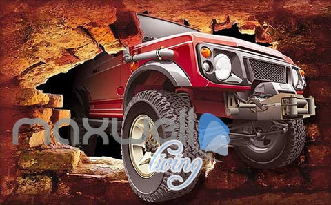 Image of Jeep Breakthrough Brick Wall Art Wall Murals Wallpaper Decals Prints Decor IDCWP-JB-000166
