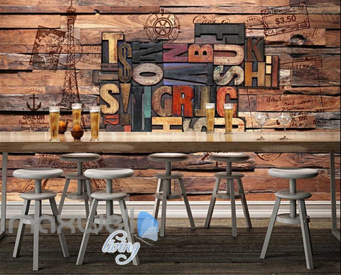 Image of World Letter Collection Wood Wall Art Wall Murals Wallpaper Decals Prints Decor IDCWP-JB-000173