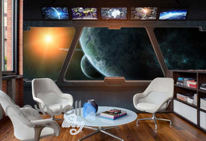 Spaceship Window View Galaxy Moons Art Wall Murals Wallpaper Decals Prints Decor IDCWP-JB-000182
