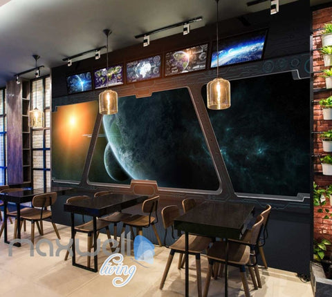 Image of Spaceship Window View Galaxy Moons Art Wall Murals Wallpaper Decals Prints Decor IDCWP-JB-000182