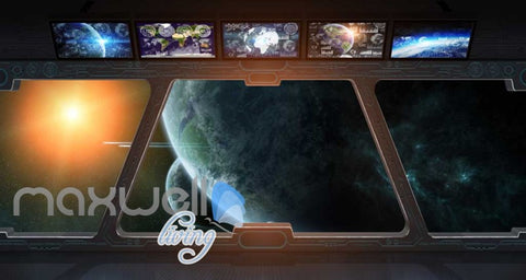 Image of Spaceship Window View Galaxy Moons Art Wall Murals Wallpaper Decals Prints Decor IDCWP-JB-000182