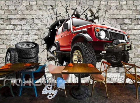 Image of Tires Jeep Wall Breakthrough Art Wall Murals Wallpaper Decals Prints Decor IDCWP-JB-000183