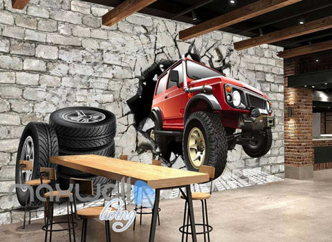 Image of Tires Jeep Wall Breakthrough Art Wall Murals Wallpaper Decals Prints Decor IDCWP-JB-000183
