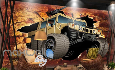 Image of Jeep Brick Wall Breakthroug Art Wall Murals Wallpaper Decals Prints Decor IDCWP-JB-000186