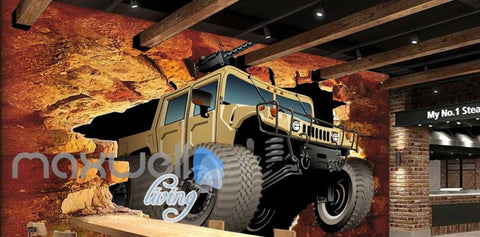 Image of Jeep Brick Wall Breakthroug Art Wall Murals Wallpaper Decals Prints Decor IDCWP-JB-000186