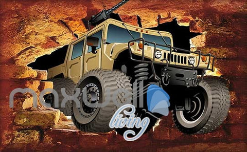 Image of Jeep Brick Wall Breakthroug Art Wall Murals Wallpaper Decals Prints Decor IDCWP-JB-000186