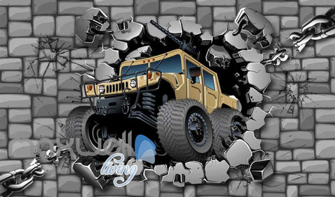 Image of Concrete Wall Break Through Cartoon Art Wall Murals Wallpaper Decals Prints Decor IDCWP-JB-000187