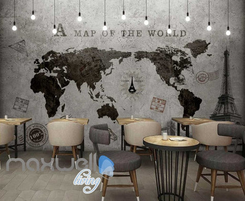 Image of World Map Black White Travel Design Art Wall Murals Wallpaper Decals Prints Decor IDCWP-JB-000192
