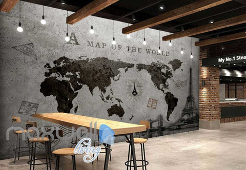 Image of World Map Black White Travel Design Art Wall Murals Wallpaper Decals Prints Decor IDCWP-JB-000192