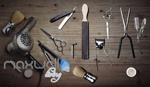 Image of Old Classic Hair Dresser Tools Art Wall Murals Wallpaper Decals Prints Decor IDCWP-JB-000193