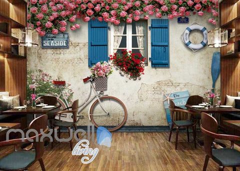 Image of Beach Seaside Bike Flowers Art Wall Murals Wallpaper Decals Prints Decor IDCWP-JB-000200