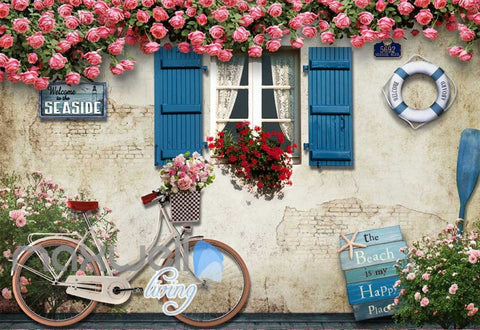 Image of Beach Seaside Bike Flowers Art Wall Murals Wallpaper Decals Prints Decor IDCWP-JB-000200