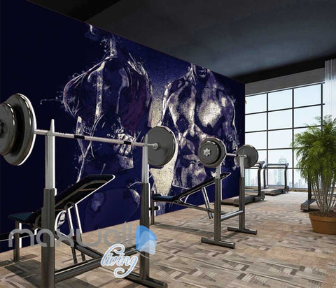 Image of Man Lifting Weights Beside Woman Art Wall Murals Wallpaper Decals Prints Decor IDCWP-JB-000209