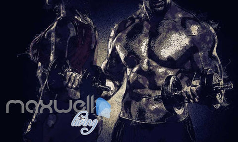 Image of Man Lifting Weights Beside Woman Art Wall Murals Wallpaper Decals Prints Decor IDCWP-JB-000209