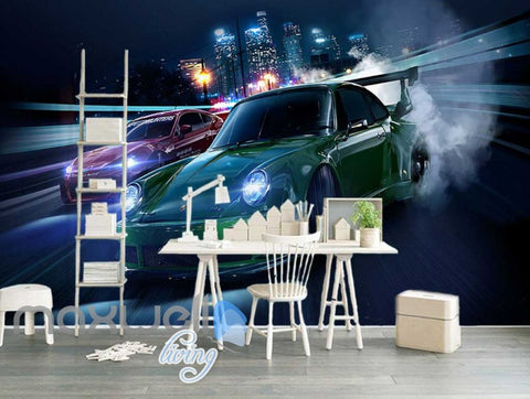 Image of Racing Cars In The City Art Wall Murals Wallpaper Decals Prints Decor IDCWP-JB-000224