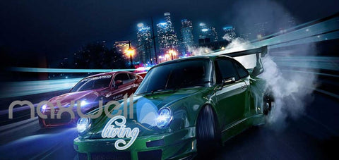 Image of Racing Cars In The City Art Wall Murals Wallpaper Decals Prints Decor IDCWP-JB-000224